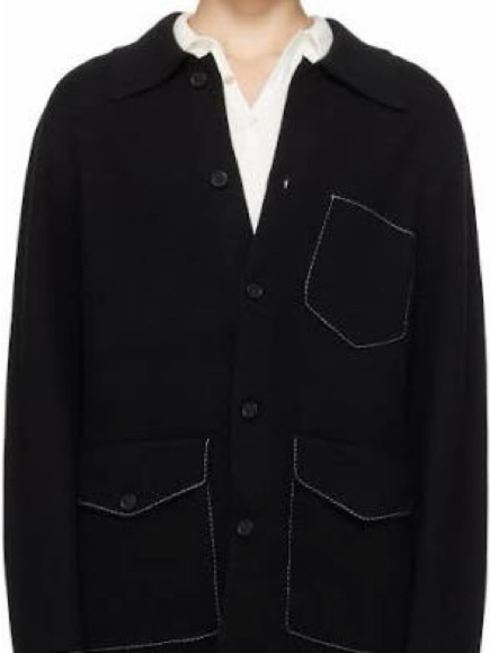 Black Women's Button-Front Cardigan with Contrast Stitching